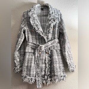 Women's Black and White Tweed Coat SHEIN (M)